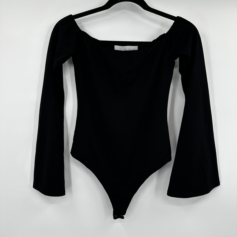 Lovers + Friends Black Off The Shoulder Flare Bell Sleeve Bodysuit XS Romantic